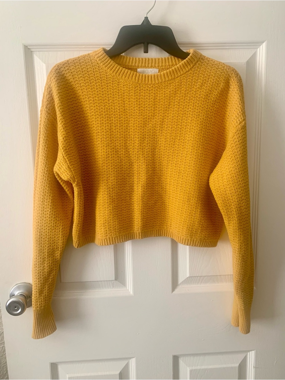 Abound Cropped Waffle-Knit Crew Sweater in Mustard